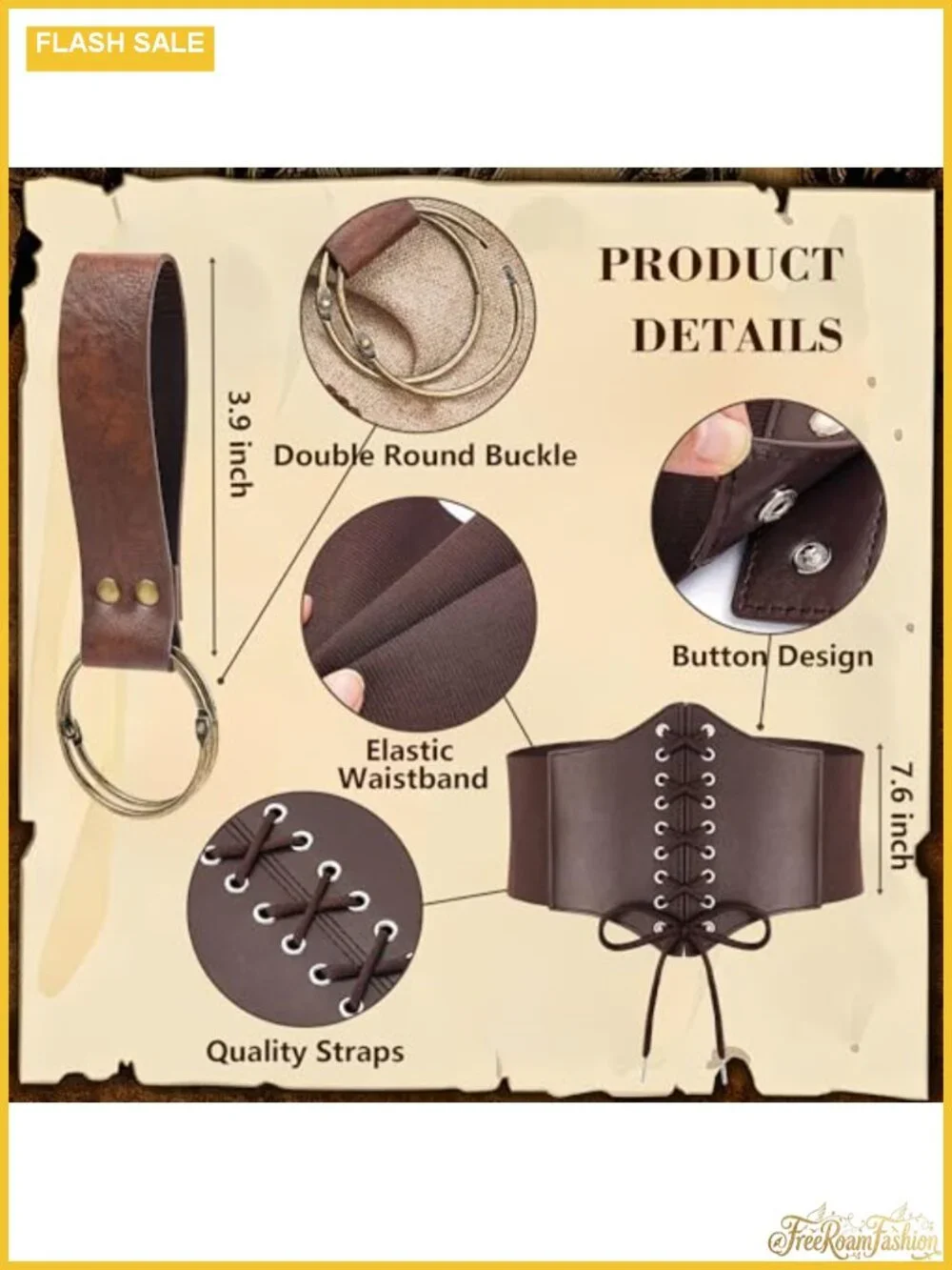 PU Leather Renaissance Corset Belt with Pouch Medieval Costume Accessory